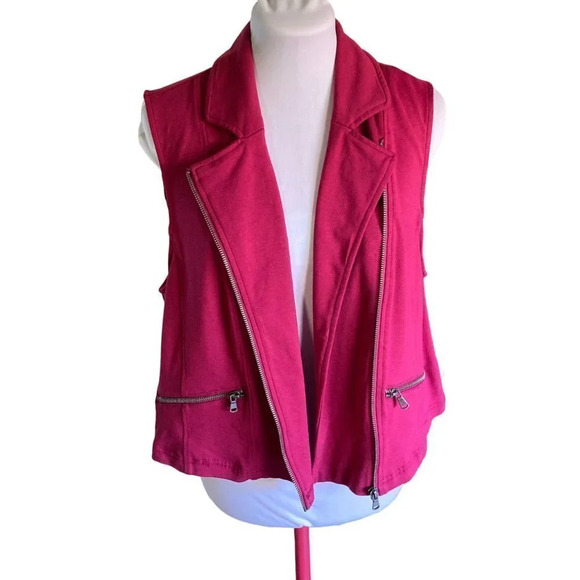 Torrid Moto Cropped Zip-up Vest, Raspberry Pink, Size 1(1X, 14/16), Pockets - Picture 2 of 9